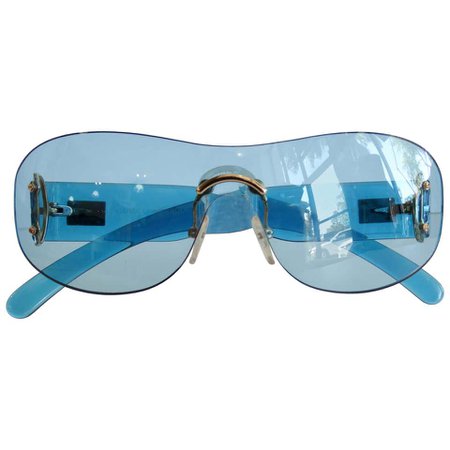 Gucci 1990s Blue Rimless Shield Sunglasses at 1stdibs