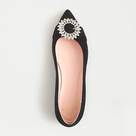Pointed-toe Flats In Suede With Crystal Buckle Detail : | J.Crew black