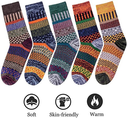 5 Pairs Womens Wool Socks Thick Knit Vintage Winter Warm Cozy Crew Socks Gifts, Multicolor 037d at Amazon Women’s Clothing store