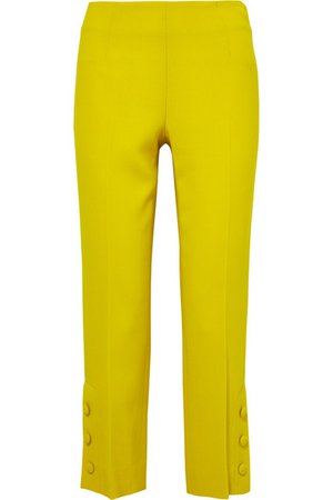 Lela Rose | Button-embellished wool-crepe straight-leg pants | NET-A-PORTER.COM