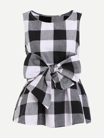 Belted Checkered Shell Top