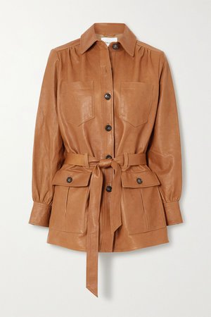 Brown Belted leather jacket | FRAME | NET-A-PORTER