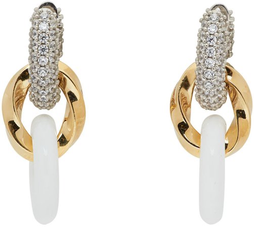 Bottega Veneta, Gold & White Drop Chain Earrings