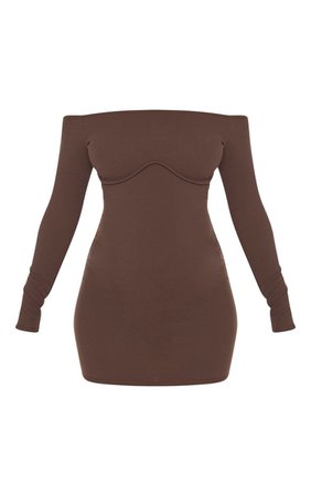 Chocolate Brown Binding Underbust Bodycon Dress | PrettyLittleThing
