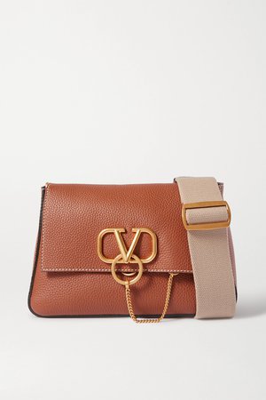 Brown Valentino Garavani VRING textured-leather shoulder bag | Valentino | NET-A-PORTER