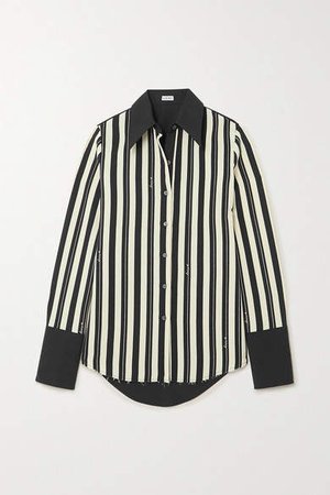 Striped Wool-twill And Cotton-poplin Shirt - Black