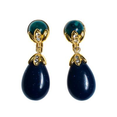 Vintage Lapis Lucite and Speckled Jade Drop Earrings - Vintage Meet Modern