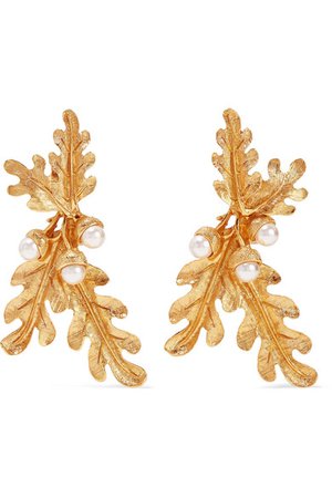 Oscar de la Renta | Gold-tone faux pearl clip earrings | NET-A-PORTER.COM