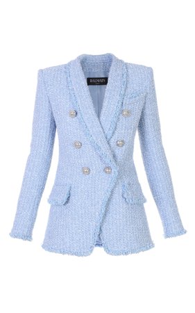 Double-Breasted Frayed Tweed Blazer by Balmain | Moda Operandi