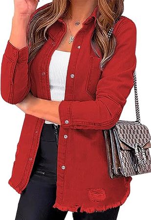 Amazon.com: luvamia Womens Denim Jacket Distressed Button Down Jean Shirt For Women Ripped Shacket Coat : Clothing, Shoes & Jewelry
