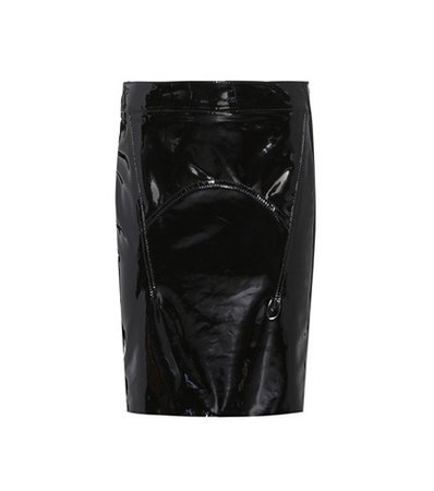 Suede-trimmed patent leather skirt