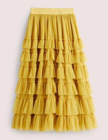 Yellow Ruffle Tulle Midi Skirt - Citronelle | Boden US
