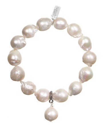 Margo Morrison Baroque Pearl Stretch Bracelet with Baroque Drop Pearl on Diamond Bale