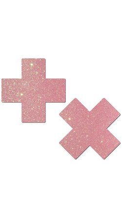Baby Pink Glittery Cross Pasties, Glitter Nipple Pasties, Cross Nipple Pasties