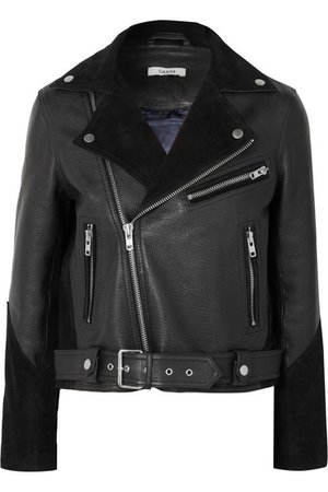 GANNI Lloyd suede-paneled textured-leather biker jacket
