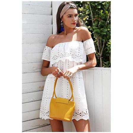 Day Dresses | Shop Women's White Off Shoulder Above Knee Lace Dress at Fashiontage | 15119537-white-s