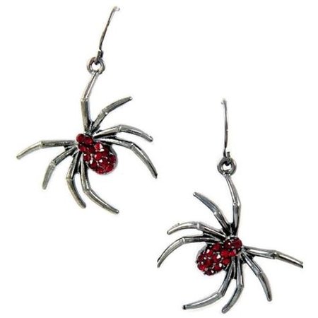 Silver & Ruby Crystal Hanging Spider Earrings