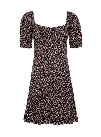 Black Ditsy Floral Print Sweetheart Mini Dress | Miss Selfridge
