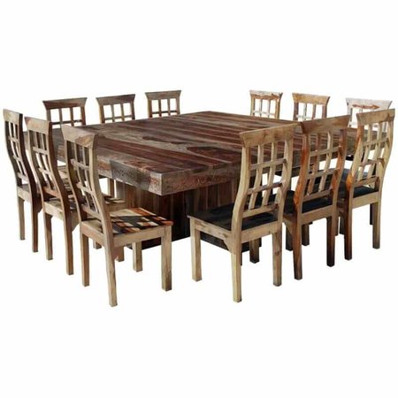 Dallas Ranch Large Square Dining Room Table and Chair Set For 12