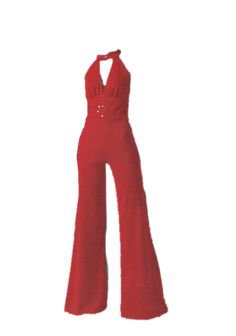70s 80s Red V-neck Jumpsuit