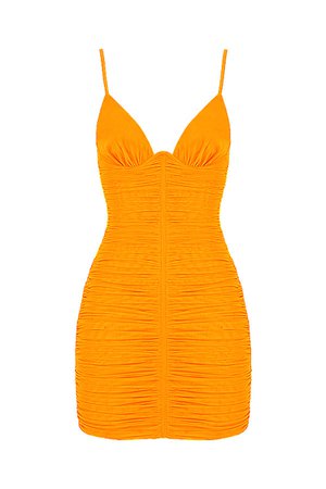 'Spotlight' Orange Plunge Mesh Dress - Mistress Rock