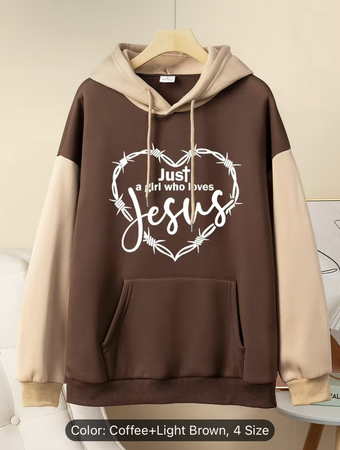 Heart & Jesus Letter Print Hoodie, Casual Pocket Long Sleeve Drawstring Hoodies Sweatshirt, Women's Clothing TEMU