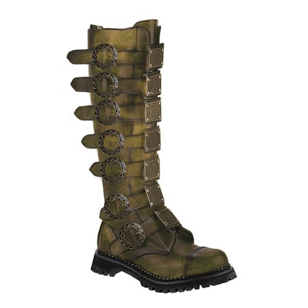 Mens Knee High Combat Boots Metal Plates Bronze Rub Off Leather MENS SIZING - SummitFashions