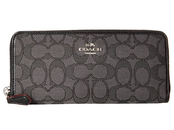 COACH - Signature Slim Accordion Zip (SV/Black Smoke/Black) Clutch Handbags