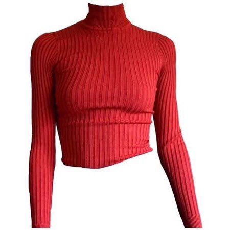 red fitted ribbed turtleneck