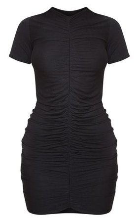 Black Ruched Front T Shirt Dress | Dresses | PrettyLittleThing