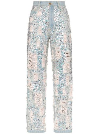 Ashish sequin embellished ripped boyfriend jeans $2,085 - Buy SS19 Online - Fast Global Delivery, Price