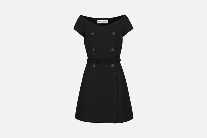 OFF-THE-SHOULDER DRESS Black Wool and Silk