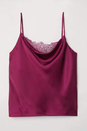 Satin Camisole with Lace - Pink