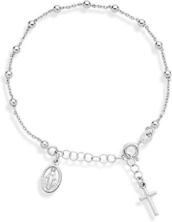 Amazon.com: MiaBella 925 Sterling Silver Italian Rosary Cross Bead Charm Link Chain Bracelet, Adjustable 6" to 8" Jewelry for Women Girls (7" to 8"): Jewelry