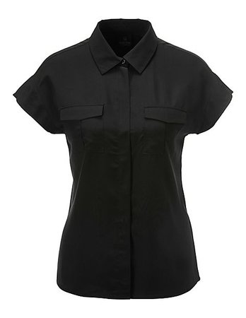 Silk cap sleeve blouse, black, black | MADELEINE Fashion