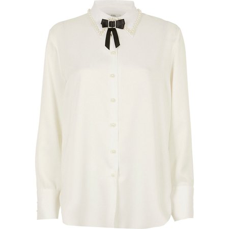 White bow embellished collar shirt | River Island