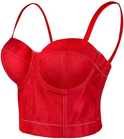 Amazon.com: ELLACCI Faux Suede Leather Bustier Crop Top Push Up Women's Corset Top Bra Red X-Small: Clothing, Shoes & Jewelry