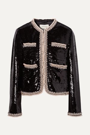 Gucci | Faux pearl and crystal-trimmed sequined crepe jacket | NET-A-PORTER.COM