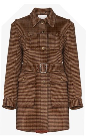 Chloé Belted Houndstooth Tweed Coat