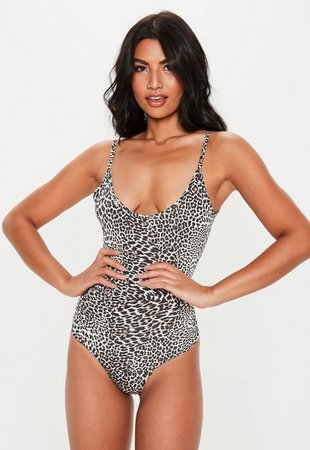 Brown Leopard Print Scoop Strappy Bodysuit | Missguided
