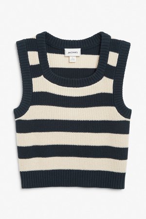 Sleeve-less knit top - Navy and white stripes - Knitted tops - Monki WW