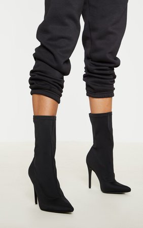 Black Lycra Sock Boot | Shoes | PrettyLittleThing USA