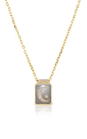 Crescent Moon 18k Yellow Gold Moonstone, Diamond Signet Necklace By Sorellina | Moda Operandi