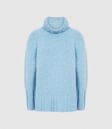 Eve Pale Blue Wool Cashmere Blend Roll Neck – REISS