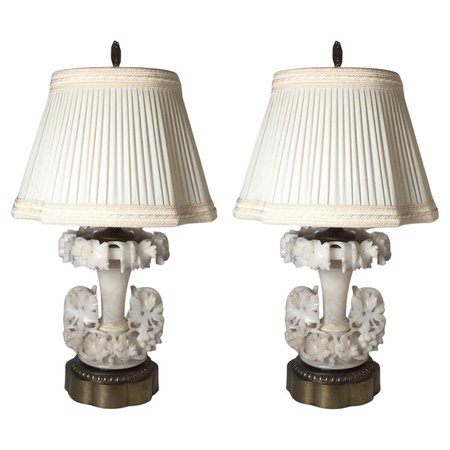 Pair of Carved Marble Alabaster Table Lamps For Sale at 1stDibs
