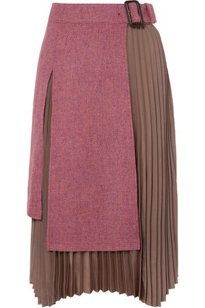 Andersson Bell | Layered wool-tweed and pleated satin midi skirt | NET-A-PORTER.COM