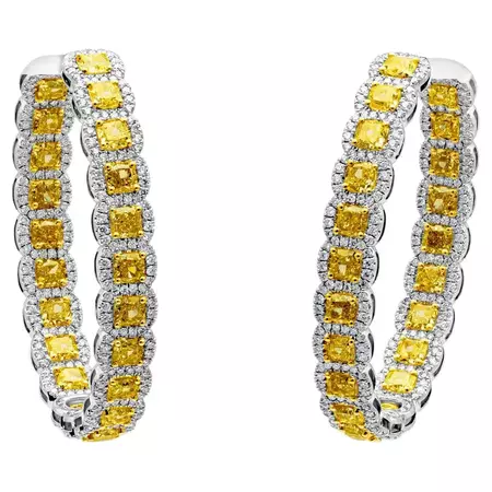 Roman Malakov, 18.97 Carat Total Yellow and White Diamond Oval Hoop Earrings For Sale at 1stDibs