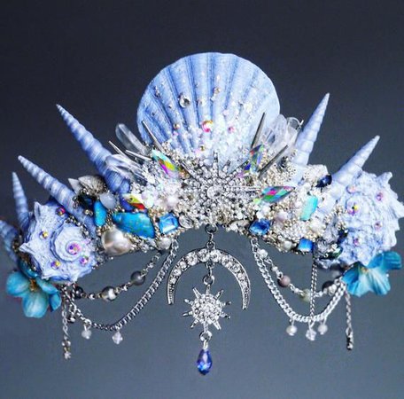 The Ice Blue Moon Crown - Mermaid Crown - Shell Crown - Crystal Crown - hen party - bachelorette - festival crown - made to order