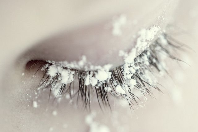 snow on eyelashes