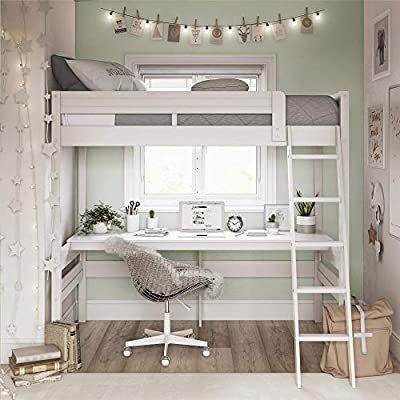 Amazon.com: Dorel Living Harlan Wood Loft Bed with Ladder and Guard Rail - Twin (White): Furniture & Decor